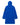 Back view of a royal blue wool Paddington Duffel Coat with a character patch on the upper sleeve.