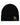 Derry Bones Santa Beanie Black made of wool and cashmere, featuring a cuffed brim and a goldwork patch of a skeleton wearing a green and brown grass skirt.